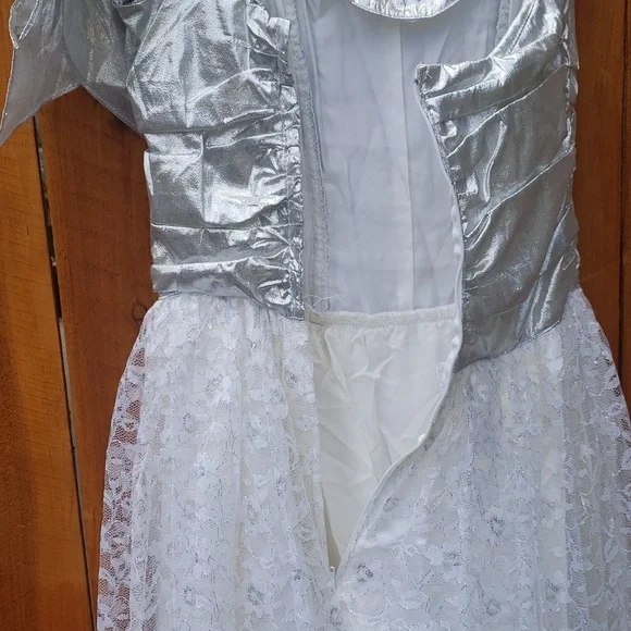 Gunne Sax One Shoulder Special Occassion Formal White Silver Lace Dress 5 - Picture 7 of 11